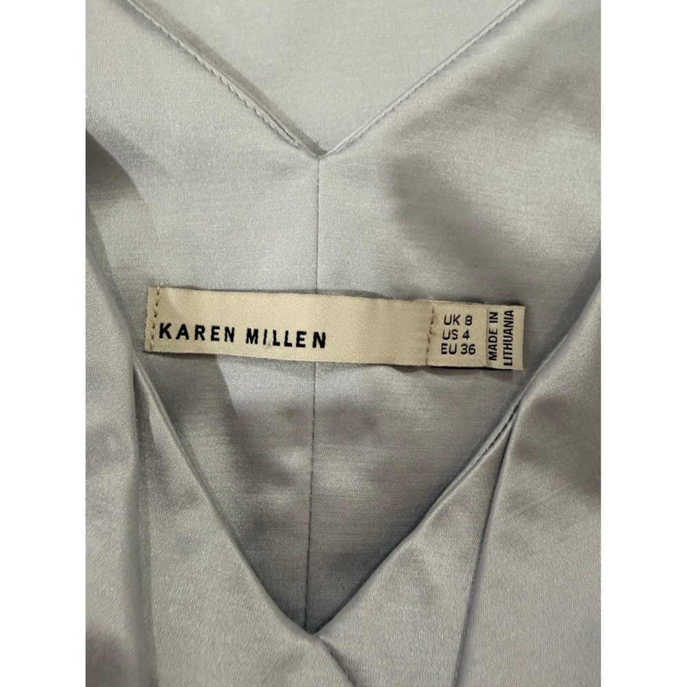 Karen Millen Silver Satin V Neck Bow Front Fit Flare Dress 4 NWOT - Picture 8 of 10